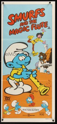5g621 SMURFS & THE MAGIC FLUTE Aust daybill '83 feature cartoon, great Peyo art!