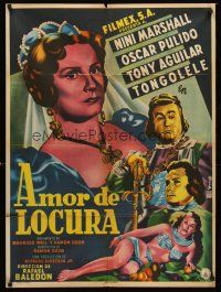 5g026 AMOR DE LOCURA Mexican poster '53 art of Nini Marshall, Pulido, Aguilar & Tongolele by Francisco Diaz Moffitt!