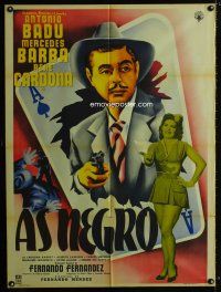 5g031 AS NEGRO Mexican poster '54 cool art of Antonio Badu bursting out from ace of spades!