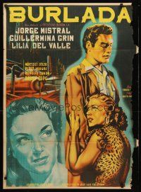 5g034 BURLADA Mexican poster '51 romantic artwork of top stars by Juan Antonio Vargas Ocampo!