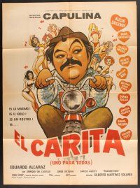 5g049 EL CARITA Mexican poster '74 art of Gaspar Henaine as Capulina surrounded by sexy girls!