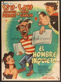 5g053 EL HOMBRE INQUIETO Mexican poster '53 great art of German Valdes as Tin-Tan the newsboy!
