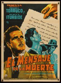 5g055 EL MENSAJE DE LA MUERTE Mexican poster '53 art of Miguel Torruco & Rebecca Iturbide by Francisco Diaz Moffitt!