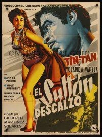 5g060 EL SULTAN DESCALZO Mexican poster '56 art of Tin-Tan & sexy Yolanda Varela!