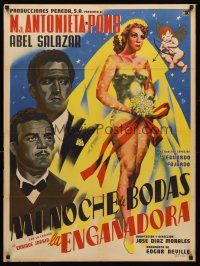 5g077 LA ENGANADORA Mexican poster '55 beautiful bride being shot by Cupid, The Deceiver!