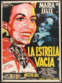 5g079 LA ESTRELLA VACIA Mexican poster '60 art of Empty Star Maria Felix holding Oscar by Renau!