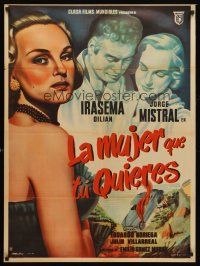 5g087 LA MUJER QUE TU QUIERES Mexican poster '52 art of sexy bad girl & crashing car by Caballero!