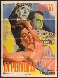 5g089 LA PERVERSA Mexican poster '54 incredible artwork of sexy near-naked Alma Rosa Aguirre!