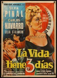 5g093 LA VIDA TIENE 3 DIAS Mexican poster '55 art of sexy Silvia Pinal & Carlos Navarro!