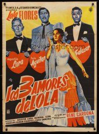 5g099 LOLA TORBELLINO Mexican poster '56 art of sexy Spanish actress Lola Flores & her suitors!