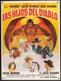 5g101 LOS HIJOS DEL DIABLO Mexican poster '78 cool Kacho art of Devil looming over cowboys!