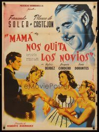 5g102 MAMA NOS QUITA LOS NOVIOS Mexican poster '52 art of Fernando Soler & pretty women by Juanino!