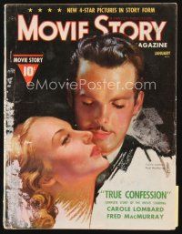 5h102 MOVIE STORY magazine January 1938 art of Fred MacMurray & Carole Lombard by Zoe Mozert!