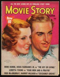 5h107 MOVIE STORY magazine June 1938 art of Irene Dunne & Douglas Fairbanks Jr. by Zoe Mozert!