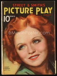 5h068 PICTURE PLAY magazine August 1931 art of pretty redhead Nancy Carroll by Modest Stein!