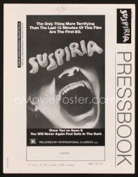 5h389 SUSPIRIA pressbook '77 classic Dario Argento horror, cool close up screaming mouth image!