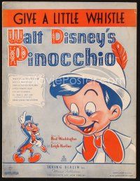 5h280 PINOCCHIO sheet music '40 Disney classic fantasy cartoon, Give a Little Whistle!
