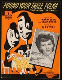 5h281 POUND YOUR TABLE POLKA sheet music '41 One More Chorus, Mary Martin, cool art by Merritt!