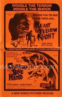 5h303 BEAST OF THE YELLOW NIGHT/CREATURE WITH BLUE HAND pressbook '71 double terror, double shock!
