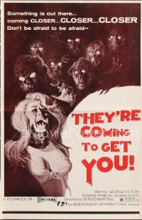 5h395 THEY'RE COMING TO GET YOU red style pressbook '75 art of creepy zombies attacking sexy girl!