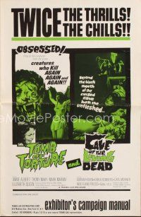 5h397 TOMB OF TORTURE/CAVE OF THE LIVING DEAD pressbook '66 twice the thrills & twice the chills!
