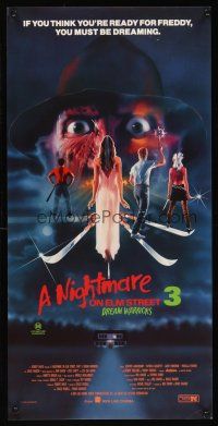 5j109 NIGHTMARE ON ELM STREET 3 Aust daybill '87 cool horror art of Freddy Krueger by Matthew Peak!