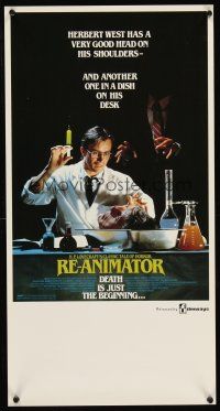 5j113 RE-ANIMATOR Aust daybill '86 great image of mad scientist with severed head in bowl!