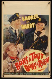 5j420 MIDNIGHT PATROL Belgian R50s great artwork of Stan Laurel & Oliver Hardy in police uniforms!