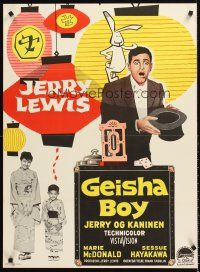 5j531 GEISHA BOY Danish '60 cool art of screwy Jerry Lewis who visits Japan!