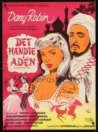 5j546 IT HAPPENED IN ADEN Danish '57 Dany Robin, Andre Luguet, cool romantic art!