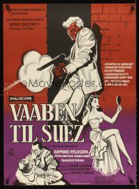5j559 LE FEU AUX POUDRES Danish '57 Henri Decoin directed, art of sexy woman & guy w/gun!