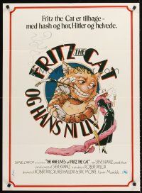 5j577 NINE LIVES OF FRITZ THE CAT Danish '74 AIP, Robert Crumb, great art of smoking cartoon feline!