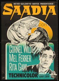 5j597 SAADIA Danish '54 Gaston art of Arab Cornel Wilde, Mel Ferrer & Rita Gam in Morocco!