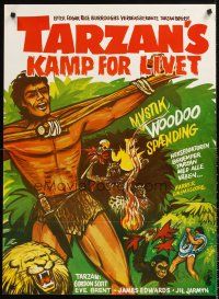 5j610 TARZAN'S FIGHT FOR LIFE Danish '58 close up art of Gordon Scott bound with arms outstretched!