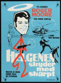 5j624 VENDETTA FOR THE SAINT Danish '69 cool art of Roger Moore against the mafia!