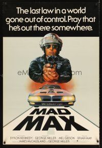 5j059 MAD MAX English 1sh '79 art of wasteland cop Mel Gibson, Miller's Australian sci-fi classic!