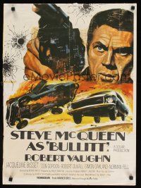 5j067 BONNIE & CLYDE/BULLITTBritish quad '69 great close up of Steve McQueen, car chase art!
