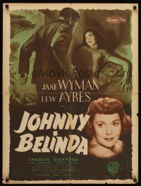 5j699 JOHNNY BELINDA French 23x32 '49 Jane Wyman was alone with terror and torment, Lew Ayres