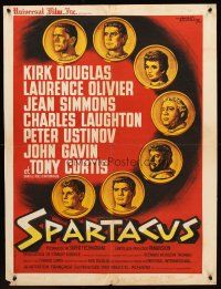 5j752 SPARTACUS French 23x32 '61 Stanley Kubrick epic, art of cast on gold coins by Koutachy!