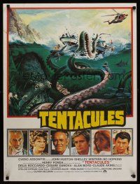 5j759 TENTACLES French 23x32 '77 John Huston, different art of giant octopus attack by Mascii!