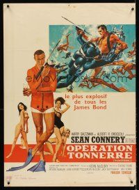 5j761 THUNDERBALL French 23x32 '65 art of Sean Connery as secret agent James Bond 007!