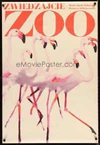 5j216 ZWIEDZAJCIE ZOO Polish 27x38 '67 wonderful art of flamingos by Swierzy!