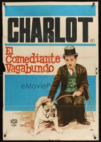 5j144 VAGABOND Spanish '70s great image of classic Charlie Chaplin w/dog & cane!