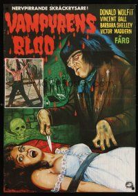 5j025 BLOOD OF THE VAMPIRE Swedish '69 begins where Dracula left off, art of monster & sexy girl!