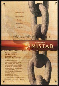 5k039 AMISTAD DS 1sh '97 Morgan Freeman, Steven Spielberg, cool silhouette & chains design!
