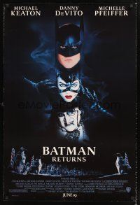 5k064 BATMAN RETURNS advance DS 1sh '92 Michael Keaton, Danny DeVito, Michelle Pfeiffer!