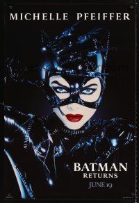 5k063 BATMAN RETURNS 3 1sh '92 cool images of Michael Keaton, Danny DeVito, Michelle Pfeiffer!