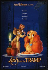 5k447 LADY & THE TRAMP DS 1sh R97 Walt Disney most romantic image from canine dog classic!