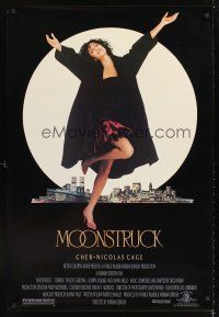 5k523 MOONSTRUCK 1sh '87 Nicholas Cage, Olympia Dukakis, Cher in front of NYC skyline!