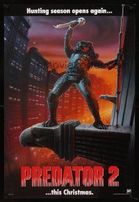 5k582 PREDATOR 2 teaser 1sh '90 great full-length artwork of alien hunter in L.A.!